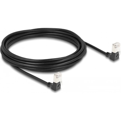Delock RJ45 мрежов кабел Cat. 6A S/FTP тънък 90 градуса огъване надолу / надолу 5 м черен
