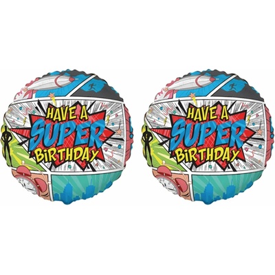 FLEXMETAL Balón fóliový okrúhly, komiks super birthday narodeniny, 48 cm
