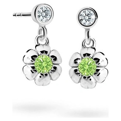 Danfil dětské náušnice kytičky C2151 z bílého zlata s kamínkem Peridot Green zapínání balónek