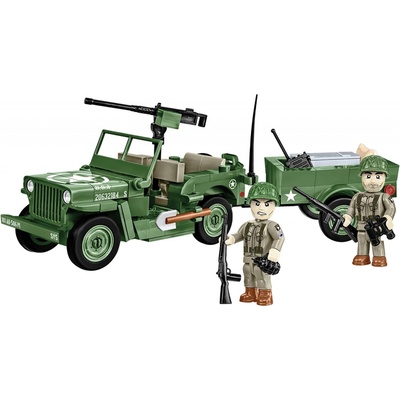 COBI 2297 World War II Americký ozbrojený terénní automobil Jeep Willys MB & Trailer 1:35