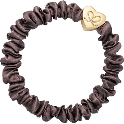 By Eloise London Gold Heart Skinny Silk Scrunchie цвят Mocha