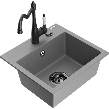 Mexen Milo гранитна мивка с една камера с кухненски смесител Carla, сив - 6505-71-670700-70-B (6505-71-670700-70-B)