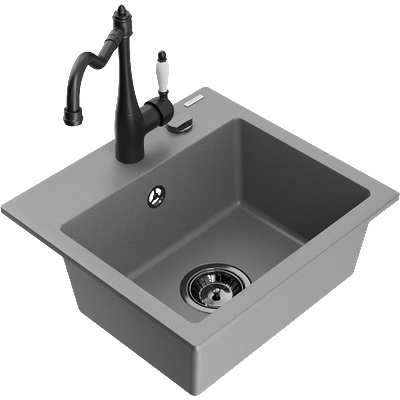 Mexen Milo гранитна мивка с една камера с кухненски смесител Carla, сив - 6505-71-670700-70-B (6505-71-670700-70-B)