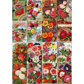 Enjoy - Puzzle Vintage Flower Seed Catalog Collage - 1 000 piese