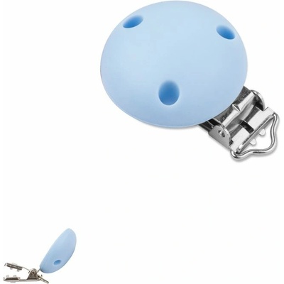 Silikonový klip na dudlík 34 mm s kovovou sponou Pastel Blue - 1 ks