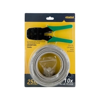 4World sada: kábel UTP Cat.5e 25 m + krimpovacie kliešte pre RJ45 + 10 ks. RJ45