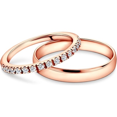 SAVICKI Брачни халки The Light: розово злато, лабораторни диаманти, полукръгли, 1, 5 мм и 3, 5 мм
