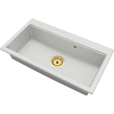 DobreSny Granitový dřez ELITE 90 BÍLÝ + zlatý sifon 90 x 50 x 21cm