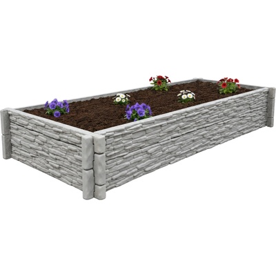 Báča Beton Betonový vyvýšený záhon - štípaný kámen 200 x 136 x 25 cm, Přírodní šedá