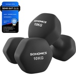 SONGMICS Dumbbells Set of 2 2 x 10kg Dumbbell Set Hexagon Neoprene Coating Strength Training Workout Fitness Training for Home Ink Black SYL110B01 - USYL908Q01 (USYL908Q01)