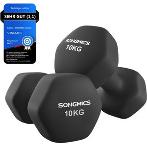 SONGMICS Dumbbells Set of 2 2 x 10kg Dumbbell Set Hexagon Neoprene Coating Strength Training Workout Fitness Training for Home Ink Black SYL110B01 - USYL908Q01 (USYL908Q01)