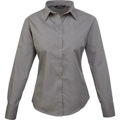 Premier Workwear dámská popelínová košile s dlouhým rukávem šedá tmavá
