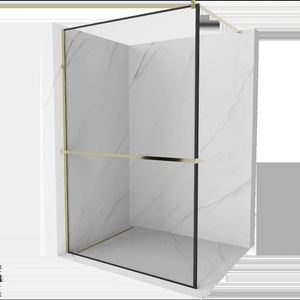 Mexen Kioto+ душ панел с рафт Walk-in 130 x 200 см, черна рамка, златна - 800-130-121-50-70 (800-130-121-50-70)