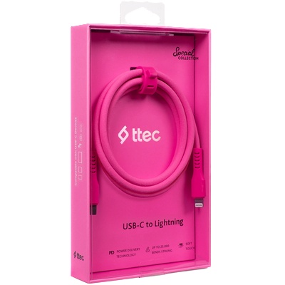 Ttec Data кабел ttec USB-C - Lightning Charge/Data Cable 120cm - Neon Pink