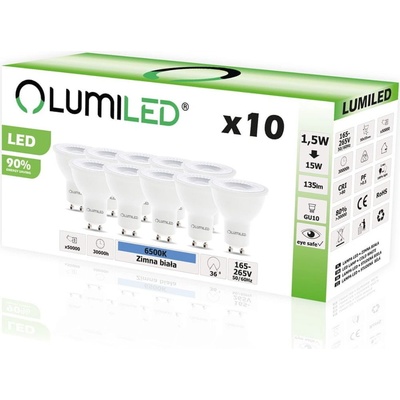 Lumiled 10x LED žiarovka GU10 1,5W = 15W 135lm 6500K Studená biela 36°