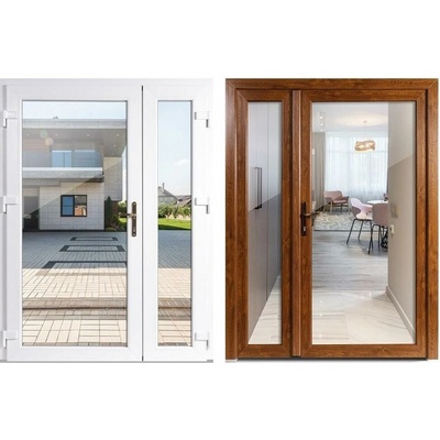 OknaDvereNaMiru.cz Dvoukřídlé vchodové dveře Celoprosklené čiré sklo zlatý dub-bílá levé 130 x 200 cm