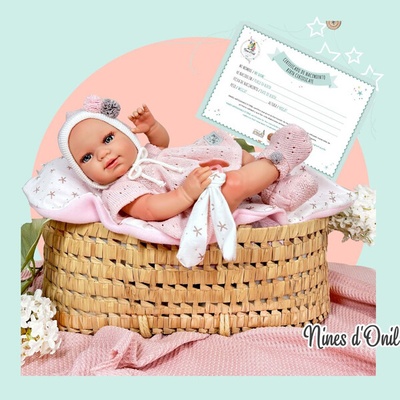 Ръчно изработена кукла от Испания - Reborn Baby Doll - Реалистично бебе с одеяло, шапка и аксесоари в розов цвят (NDO-0230)