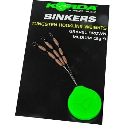 Korda Tungstenové Stopery Sinker Hooklink Weight Gravel Brown Medium 9ks