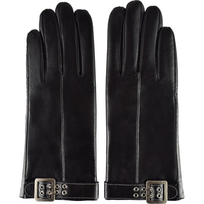 Semiline women leather antebacterial gloves P8210 black