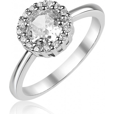 Meucci Stříbrný prsten s čirým kulatým zirkonem SS387R