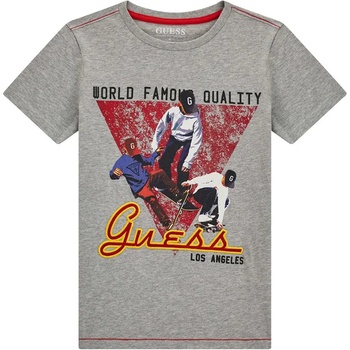 GUESS Сива тениска с къс ръкав за момче с цветна графика и контрастен надпис Guess