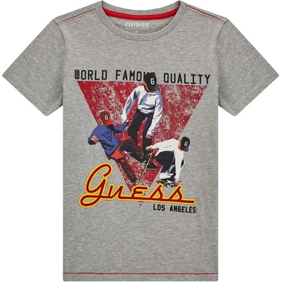 GUESS Сива тениска с къс ръкав за момче с цветна графика и контрастен надпис Guess