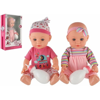 Teddies Bábika/dieťa 31 cm pijúca a močiaca s pevným telom a fľašou v taške