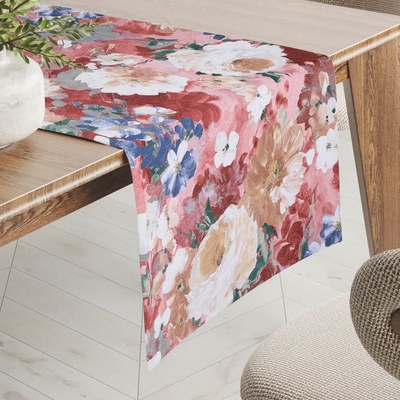 Biante Dekoračný behúň PM-054 Maľované kvety na ružovom 20x140 cm