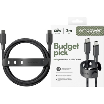 empower by PanzerGlass® Data кабел empower by PanzerGlass Racing USB-C to USB-C Cable 60W USB 2.0, 2m - Space Black