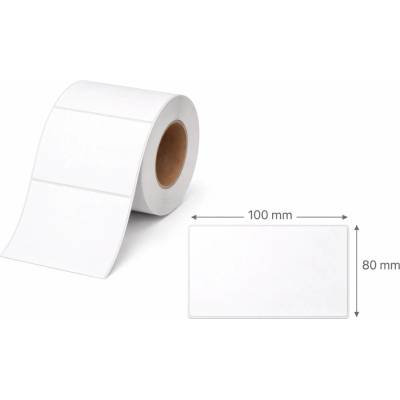 Papierová Etiketa 100 mm x 80 mm, Matný papier, Biela, Dutinka 25 mm, 500 ks/kotúč, Permanentné lepidlo