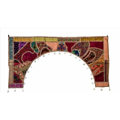 Sanu Babu Závěs nad dveře oblouk, patchwork, Rajastan, ruční výšivka, 190x96cm (6M)
