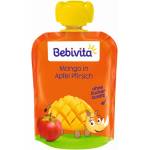 Bebivita Плодова закуска Bebivita - Пауч с ябълка, праскова и манго, 12 м+, 90 g (19062) - ozone