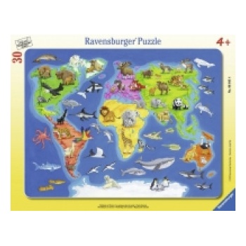 Ravensburger Verlag Ravensburger Kinderpuzzle - 06641 Weltkarte mit Tieren - Rahmenpuzzle für Kinder ab 4 Jahren, mit 30 Teilen