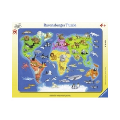 Ravensburger Verlag Ravensburger Kinderpuzzle - 06641 Weltkarte mit Tieren - Rahmenpuzzle für Kinder ab 4 Jahren, mit 30 Teilen
