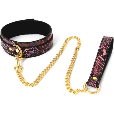 Kiotos Collar with Leash Reptile Gold/Pink