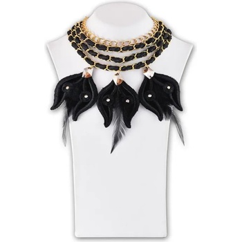 Image 1 of Dannyra Черно колие с позлата, пера и Swarovksi кристали Dannyra Jewels