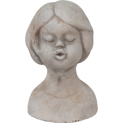 Šedá cementová dekorace busta dívky – 11x10x18 cm