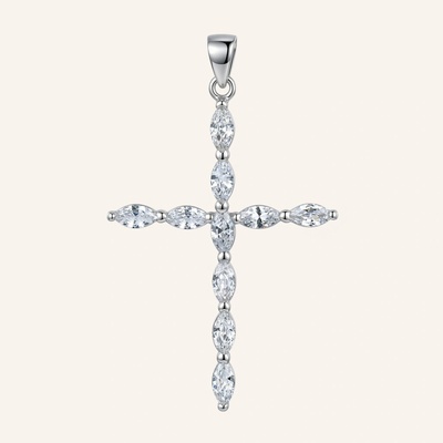 SilveAmo strieborný prívesok krížik so zirkónmi Marquise Crystal P2F.4041