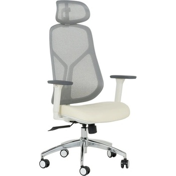 Bittel Работен стол Carmen 7901 W, до 130кг. макс тегло, eко кожа/мрежа, ергономичен, хромирана база, мултиблок механизъм, регулируем люлеещ механизъм, газов амортисьор, сив-шампанско (bt-3520182_1)