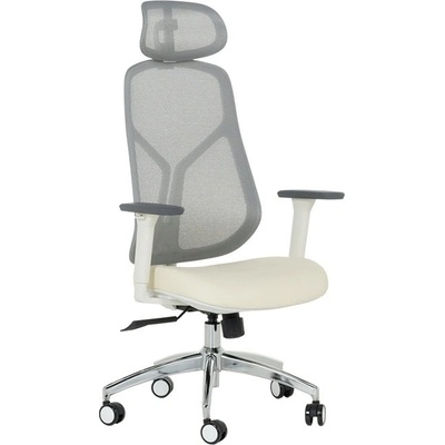 Bittel Работен стол Carmen 7901 W, до 130кг. макс тегло, eко кожа/мрежа, ергономичен, хромирана база, мултиблок механизъм, регулируем люлеещ механизъм, газов амортисьор, сив-шампанско (bt-3520182_1)