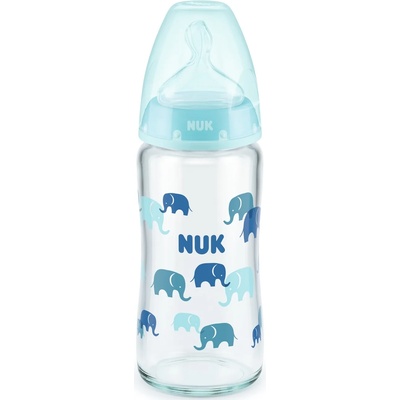 Nuk Стъклено шише със силиконов биберон Nuk - First Choice, TC, 240 ml, синьо (10745121)