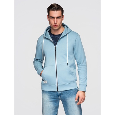 Ombre Clothing Мъжко памучно еластично суитшърт BASIC с качулка - синьо V7 OM-SSBZ-0272 Ombre Clothing Ombre Clothing | Sin | МЪЖЕ | S