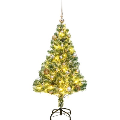 vidaXL Изкуствена коледна елха, 150 LED, топки и флокиран сняг, 150 см (3210092)