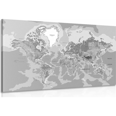 Obraz klasická mapa sveta v čiernobielom prevedení