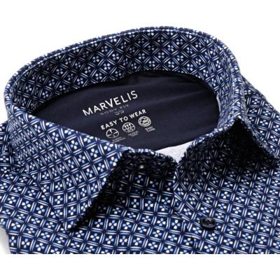 Marvelis Body Fit Jersey elastická košile s modro-bílým mozaikovým vzorem tmavomodrá