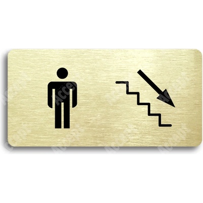 ACCEPT Piktogram WC MUŽI VPRAVO DOLŮ - zlatá tabulka - černý tisk bez rámečku