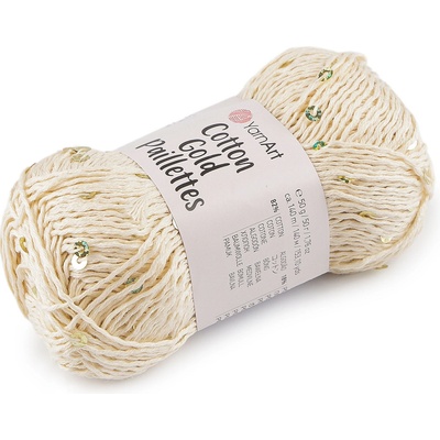 Prima-obchod Pletací příze Cotton Gold Paillettes s flitry 50 g, barva 2 (7103) režná světlá zlatá