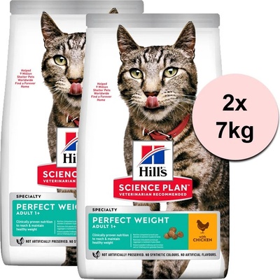HILL'S Hill s Science Plan Perfect Weight гранули за възрастни котки с пиле 2 x 7 кг