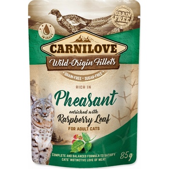 Carnilove cat pouch rich in Pheasant enriched with Raspberry Leaves Bažant s malinovým listím 85 g