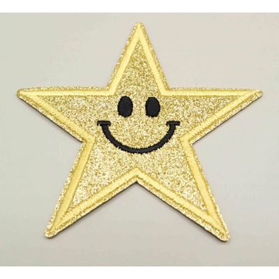 Nažehľovacia záplata - trblietavá hviezda - žlté zlato - rozmer 8,5 cm x 8,5 cm